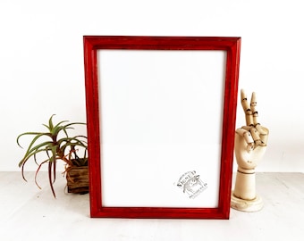 SHIPS TODAY - 10x13" Picture Frame - 1x1 Double Cove Style with Vintage Red Dye Finish - In Stock - Handmade 10 x 13 Solid Hardwood Red