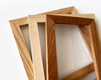 Natural CHERRY, OAK or MAPLE Picture Frame in 1x1 Flat style - Choose Size: 2x2 up to 20x30 inches - solid hardwood, simple, modern, minimal