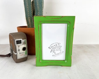 SHIPS TODAY - 4x6 Picture Frame - 1x1 Shallow Bones Style with Vintage Pear Finish - In Stock - 4 x 6 Photo Frame Rustic Green