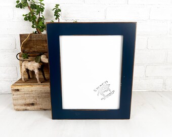 SHIPS TODAY - 8x10 Picture Frame in 1.5" Reclaimed Cedar with Super Vintage Navy Finish - In Stock - 8 x 10 Reclaimed Wood Blue