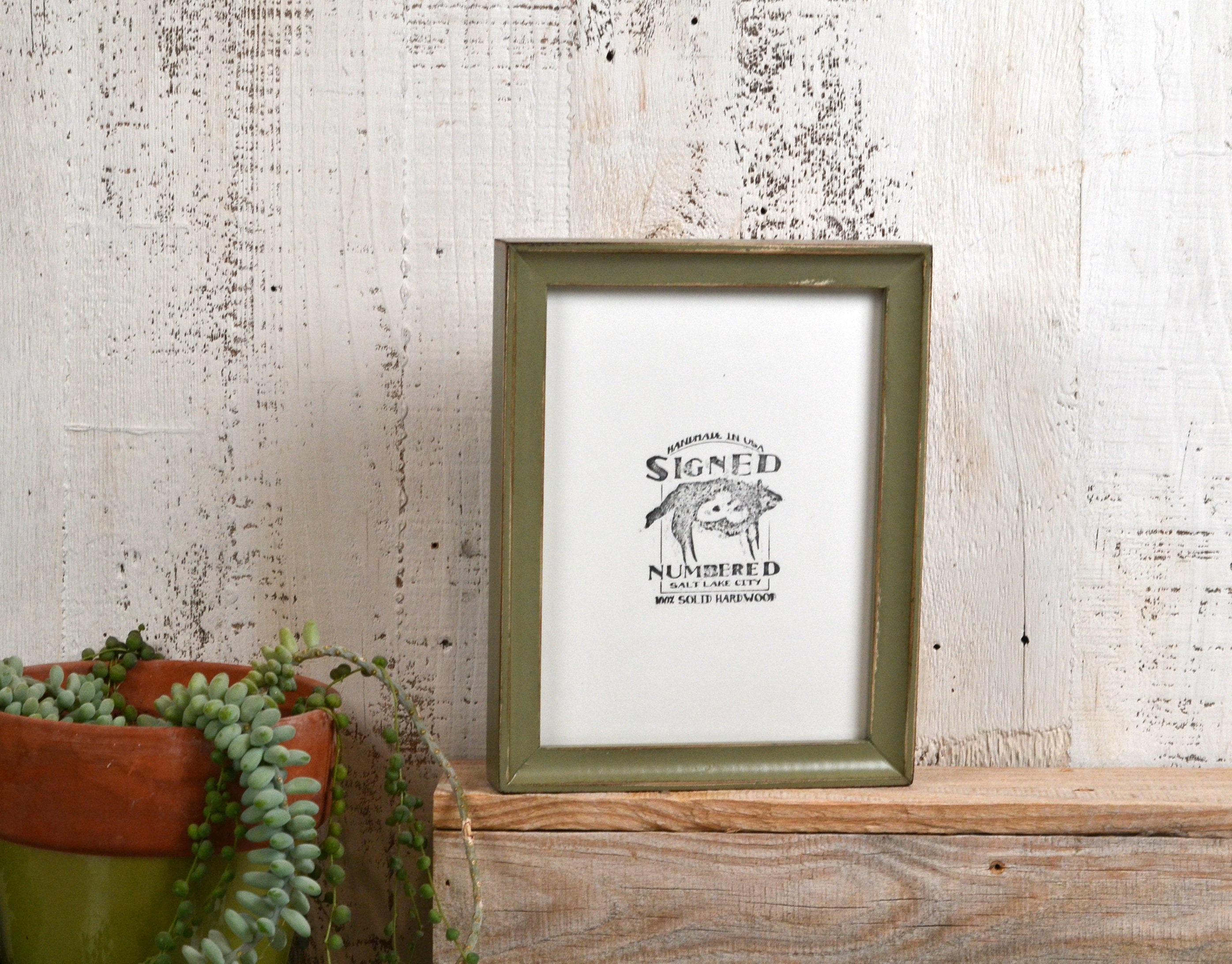 6x8 Picture Frame in Foxy Cove Style with Vintage Old Green Finish IN