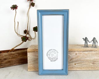 SHIPS TODAY - 4x10" Picture Frame - Foxy Cove Style with Vintage Smokey Blue Finish - In Stock - 4 x 10 inch Panoramic Photo Frame