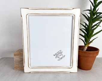 SHIPS RIGHT AWAY - 10x12 Picture Frame - 1.5" Wide Bones Style with Vintage White Finish - In Stock 10 x 12 inch Wood Frame
