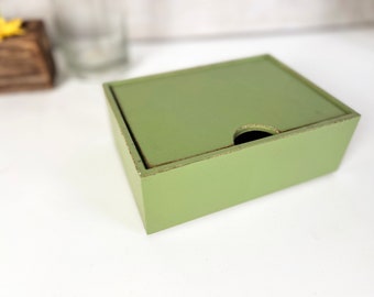 Small Keepsake Box - SHIPS RIGHT AWAY - Handmade Solid Wood Desktop Box with Vintage Guacamole Green Finish gift, 4x6 Photo Storage In Stock