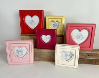 Heart Shape Opening Picture Frame with Outside Cove Build up - Photo Frame in Size and Vintage Color of Your Choice: 3x3, 4x4, 5x5