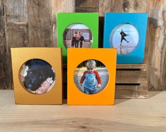 4x4 Pine Circle Opening Picture Frame in Vintage Finish COLOR of YOUR CHOICE - 4 x 4 inch Circle Round Picture Frame