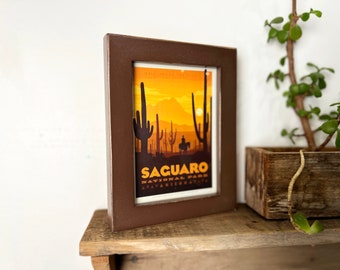 Saguaro National Park Arizona Framed Postcard - Travel Gift Frame Vintage Chocolate Brown Finish 1x1 Flat Style - IN STOCK Ships Today