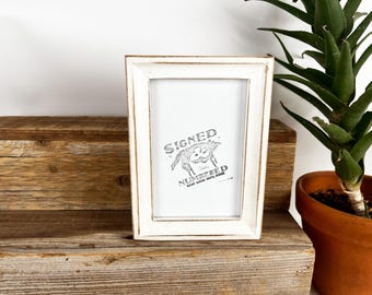 4x6 Picture Frame in Foxy Cove Style with Vintage White Finish - IN STOCK - Same Day Shipping - 4 x 6 Photo Frame Hardwood