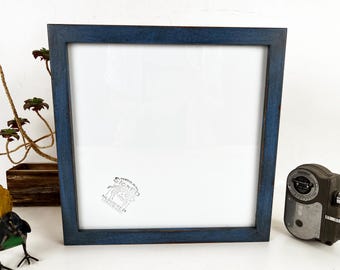 SHIPS TODAY - 12x12" Square Picture Frame in 1x1 Flat Style with Super Vintage Denim Blue Finish - In Stock - 12 x 12 Photo Frame