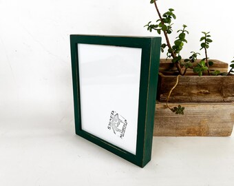 SHIPS TODAY - 8x10 Picture Frame - Deep Flat Style on Oak with Vintage Peacock Green Finish - In Stock - Rustic Handmade Photo Frame 8 x 10