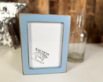 SHIPS TODAY - 5x7 Picture Frame - 1x1 Flat Style with Vintage Baby Blue Finish - In Stock - mid century decor 5 x 7 Photo Frame