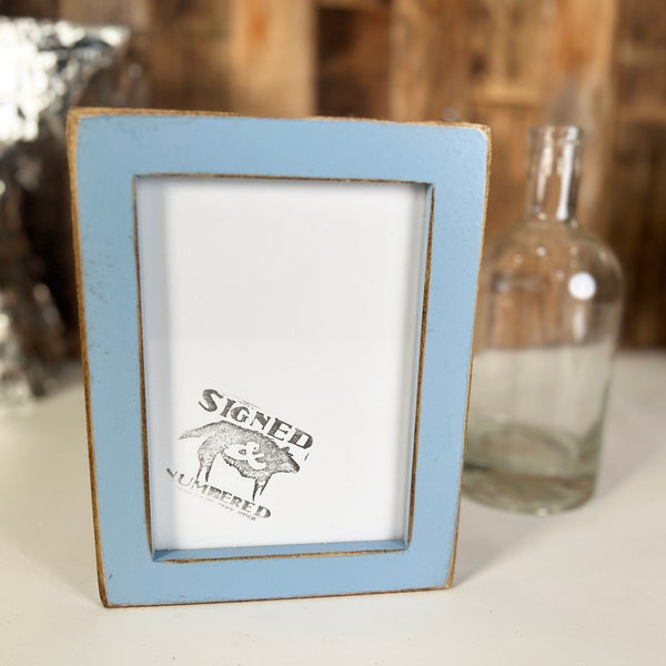 SHIPS TODAY - 5x7 Picture Frame - 1x1 Flat Style with Vintage Baby Blue Finish - In Stock - mid century decor 5 x 7 Photo Frame