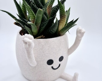 Funny Face 3D Printed Planter: Quirky Fists bump hand gesture.