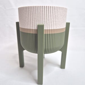 3D Printed Olive Green Plant Pot with Stand: Large Indoor Planter