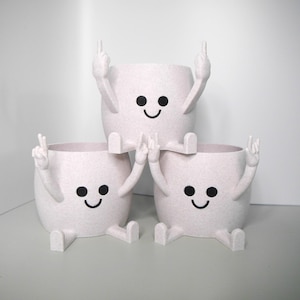 Funny Face 3D Printed Planter: Quirky Desk Decor with Hand Gesture