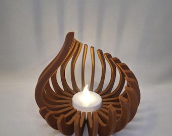 3d printed flame tea light holder, curved holder, housewarming gift