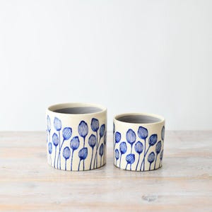 Blue Leaf Stoneware Indoor Planter Plant Pot (2 Sizes Available)
