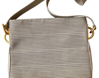 Americana by Sharif 1980s Champagne Leather Trim Crossbody Bag Mint Vintage