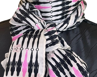 Mid Century - Barbie Vibe Vintage Silk Patterned Scarf - Women Silhouette Design
