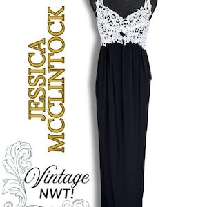 jessica mcclintock black and white prom dress Jessica Mcclintock Gunne Sax Dress Black Satin White Bow Tea Evening Gown Vtg 4