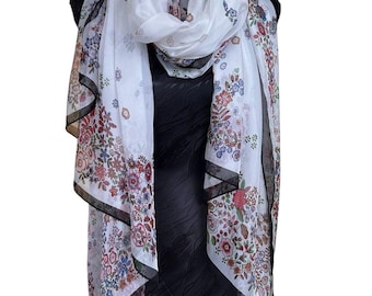 100% Silk Floral Scarf - Made in Florence - Romantic, Classic, Old Hollywood