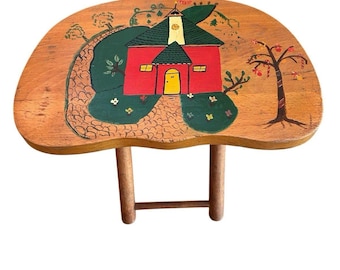 Vintage Hand Painted 1950’s Nevco Fold N Carry Wood Stool Yugoslavia
