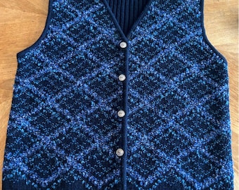 Karen Scott Vintage Navy Wool Knit Cardigan Vest Size M Classic Style