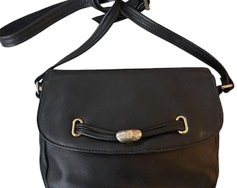 VINTAGE ETIENNE AIGNER Equestrian Black Leather Crossbody Bag - Adjustable Strap