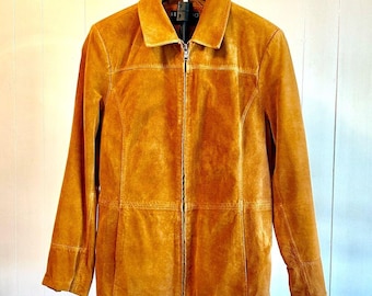 Bernardo Vintage Tan Suede Leather Jacket Women Size M 70s 80s Classic Style