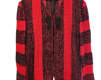 Cardigan veste pour femme Zonda Nellis rouge et noir vintage des années 90. Taille Moyenne