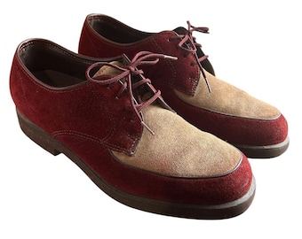 HUSH PUPPIES Vintage 70s Women’s Two-Tone Suede OxfordShoes Burgundy/Tan - 7.5M