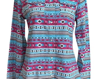 Panhandle Slim Vintage Western Cowgirl Pink Blue Shirt Women Size S Retro