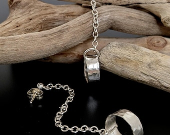 Handmade Reticulated Hoop Sterling Silver Chain Drop Earrings