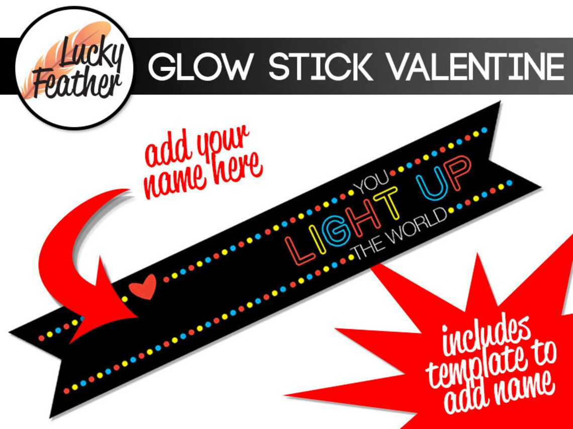 Glow Stick Valentine's Day Tags - DIY Valentine - DOWNLOAD PRINTABLE - Etsy