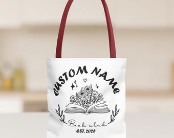 Personalized Book Club Tote Bag, Custom Name Gift for Book Club Friends, Floral Book Lover Gift, Literary Aesthetic Tote Bag, T002