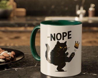 No Kings Black Cat Mug, Funny Political Cat, Anti Monarchy Coffee Mug, Patriotic Meme Gift, Social Justice Kitty Mug, Nope Crown Cup, M0080