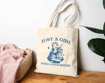 Just a Girl Who Loves Books Tote Bag, Natural Canvas Book Lover Gift, Vintage Reading Club Tote for Women, Eco-Friendly Bag for Readers,T010