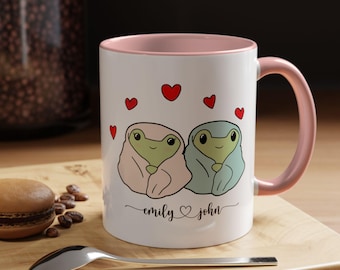 Custom Couple Frog Mug, Personalized Name Mug, Cute Gift for Couples, Anniversary Present, Valentine's Day Gift, Colorful Coffee Mug, M0005