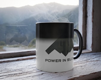 Stealth Bomber Heat Mug, B2 Military Plane Gift,  Power in Silence Coffee Cup, Patriotic Air Force Mug, Veteran Gift for Him, X0077