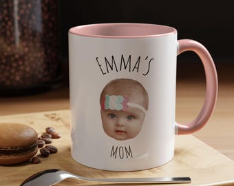 Custom Baby Mug | Personalized Name Coffee Cup | Gift for Moms | Unique Baby Face Keepsake | Colorful Handle | Mother's day gift | M0008