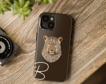 Funda rígida personalizada con inicial de leopardo, con estampado animal y letras para iPhone y Samsung, un regalo elegante para ella, C004