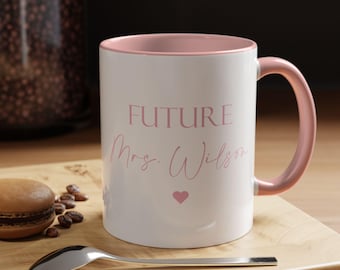 Gift for Future Mrs, Personalized Name & Date Mug, Engagement Gift for Fiancée, Custom Bridal Shower Mug, Unique Coffee Cup, M0056
