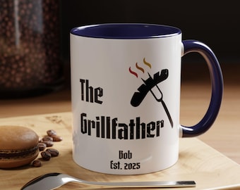The Grillfather Mug, Funny Personalized BBQ Gift for Dad, Custom Name Ceramic Mug, Father’s Day Grill Master Coffee Cup, Gift for Dad, M0055