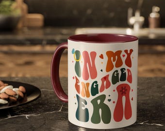 In My Engaged Era Mug, Engagement Gift for Bride-to-Be, Retro Fiancée Coffee Cup, Bridal Shower Gift, Colorful Accent Mug, X0063