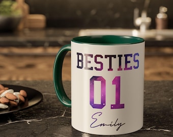 Besties Mug Set, Custom Name Friendship Mugs, Personalized 01 & 02 Cups for BFFs, Custom Gift for her, Gift for Best Friends, M0068