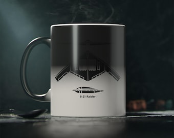 B-21 Raider Magic Mug, Heat Sensitive Military Coffee Cup, Gift for Veterans, Patriots, Aviation and Tech Lovers, Gift for Her, M0092