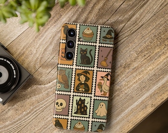 Halloween Phone Case, Retro Witch Cat Owl Duck Pumpkin Design, Spooky Gothic Cover for iPhone 16 15 14 & Samsung Galaxy S24 S23, C005