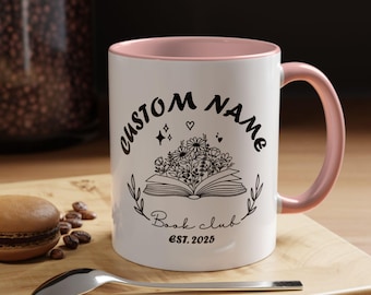 Custom Book Club Mug, Personalized Name & Year Mug, Floral Book Mug Gift for Readers, Book Lover Mug, Book Club Coffee Cup, M0048