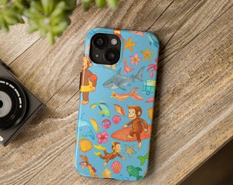 Custodie resistenti per telefono con simpatiche scimmiette e atmosfera da spiaggia tropicale, custodie protettive e resistenti per telefono, divertenti accessori estivi per telefono, regalo per lei, C001