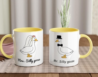Funny Mr & Mrs Silly Goose Mug Set, Couple Coffee Mugs, Wedding Gift for Him and Her, Funny wedding gifts, Couple coffee dates, M0057